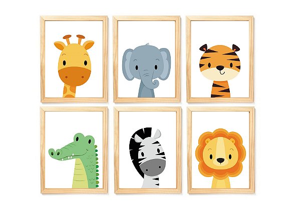 kit quadro safari infantil decoração quarto bebê