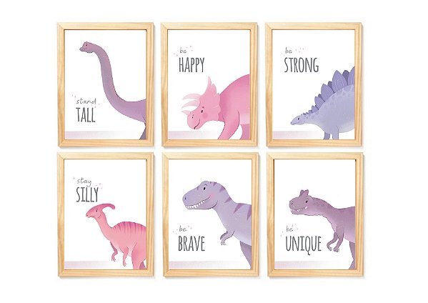 kit quadro dinossauro infantil decoração quarto bebê menina