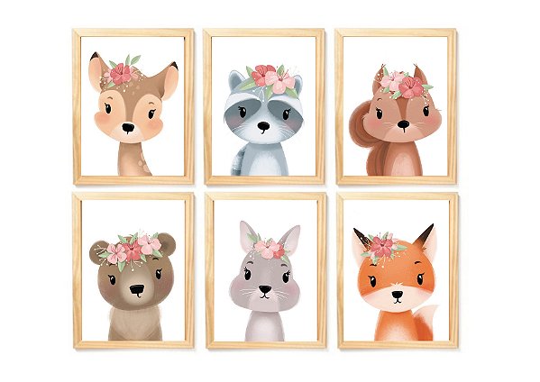 kit quadro safari infantil decoração enxoval quarto  menina criança bebê