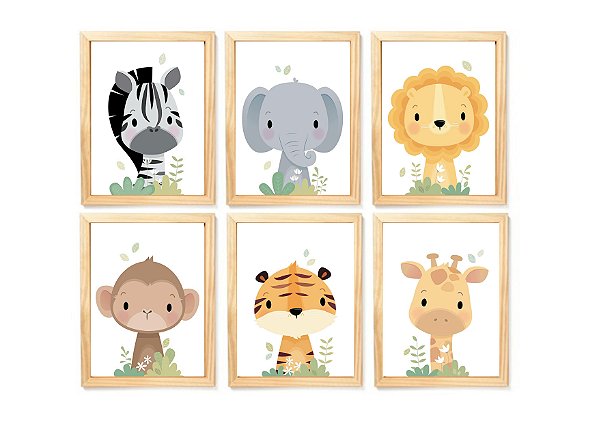 kit quadro infantil safari decoração enxoval quarto criança bebê