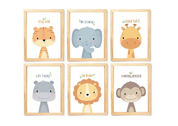 kit quadro infantil safari decorativo quarto criança bebê