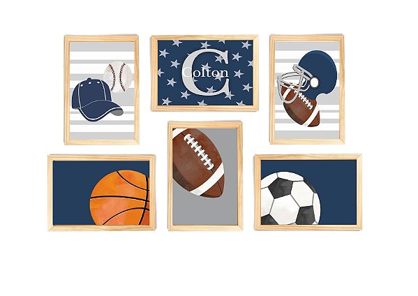 Kit quadro esporte infantil decorativo quarto criança bebê enxoval