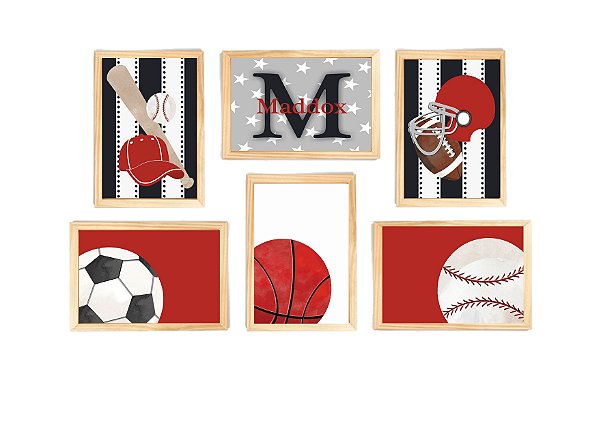 Kit quadro esporte infantil decorativo quarto criança bebê enxoval