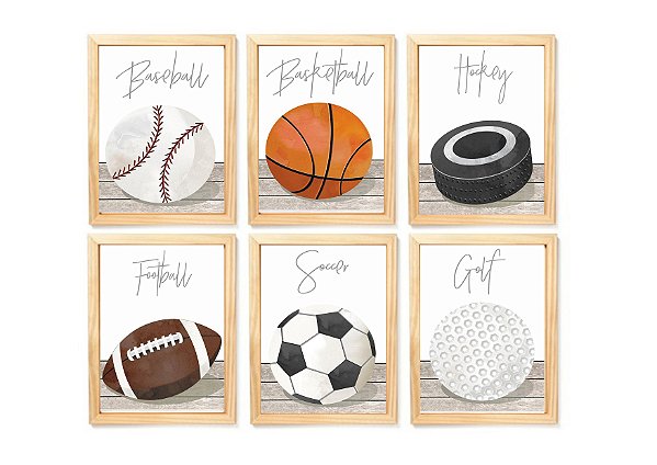 Kit quadro esporte infantil decorativo futebol baseball basquete quarto criança bebê