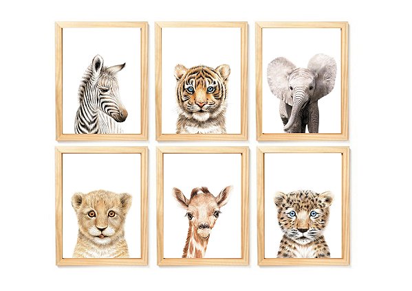 Kit quadro safari real infantil decorativo quarto criança enxoval bebê