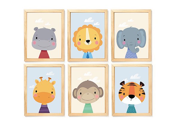 Kit quadro safari infantil decorativo quarto criança enxoval bebê