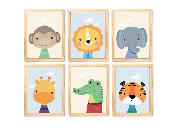 Kit quadro safari infantil decorativo quarto criança enxoval bebê