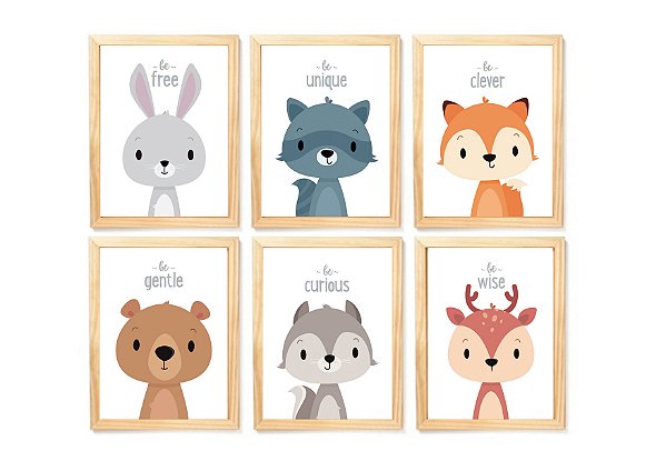 Kit quadro safari infantil decorativo quarto criança enxoval bebê