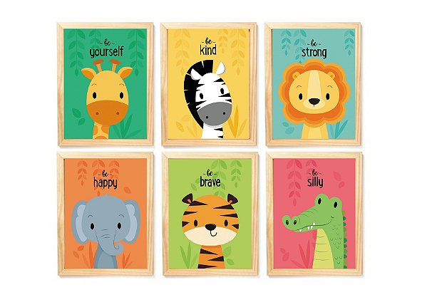 Kit quadro safari infantil decorativo quarto criança enxoval bebê