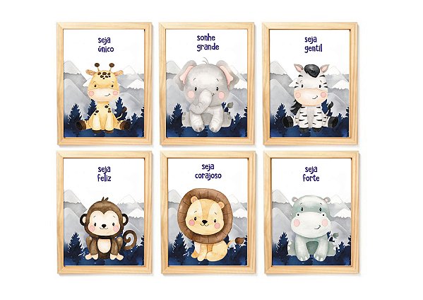 Kit quadro infantil safari decorativo quarto criança enxoval bebê