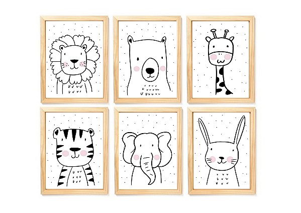 Kit quadro infantil safari decorativo quarto criança enxoval bebê
