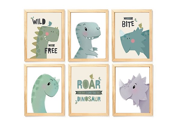 Kit quadro dinossauro bebê infantil decorativo quarto criança enxoval bebê