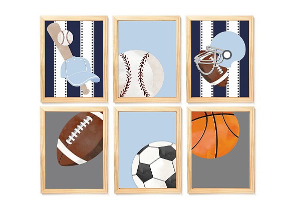Kit quadro esporte infantil decorativo quarto criança enxoval bebê menino