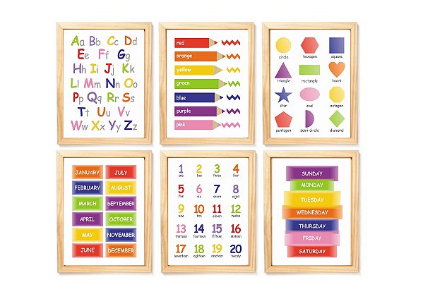 Kit quadro alfabeto & números & cores decorativo quarto criança enxoval bebê educativo