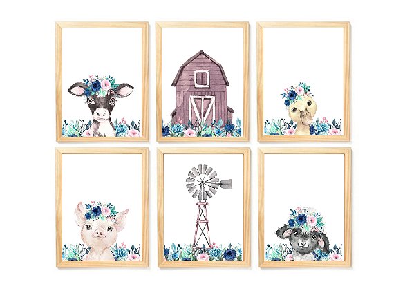 Kit quadro fazendinha infantil decorativo quarto criança bebê enxoval