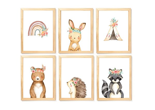 Kit quadro decorativo infantil safari  quarto criança enxoval delicado bebê menina