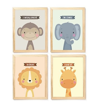 Kit quadro decorativo infantil safari quarto criança enxoval bebê