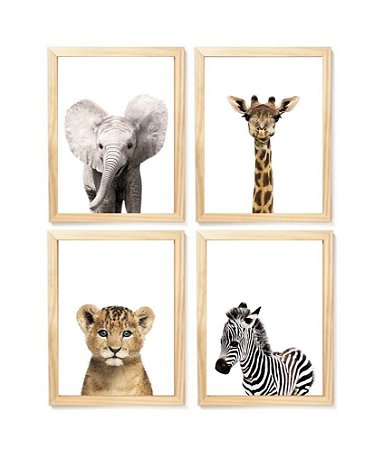 Kit quadro decorativo infantil safari real quarto criança bebê enxoval