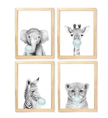 Kit quadro decorativo infantil safari balão verde  quarto criança bebê enxoval