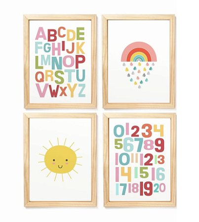 Kit quadro arco íris e sol  decorativo infantil quarto criança bebê enxoval