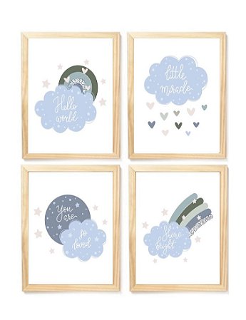 Kit quadro nuvem e arco íris decorativo  quarto criança bebê enxoval