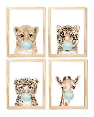 Kit quadro safari balão verde decorativo  quarto criança bebê enxoval