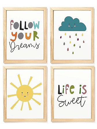 Kit quadro sol e nuvem decorativo  quarto criança bebê enxoval
