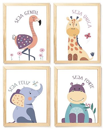 Kit quadro decorativo infantil safari  quarto criança bebê menina