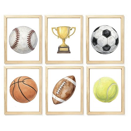 Kit quadro decorativo infantil esporte bolas quarto criança bebê menino enxoval