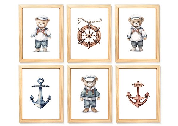 Kit quadro urso marinheiro infantil decorativo quarto bebê enxoval menino