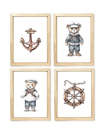 Kit quadro infantil decorativo urso marinheiro decorativo quarto bebê enxoval menino