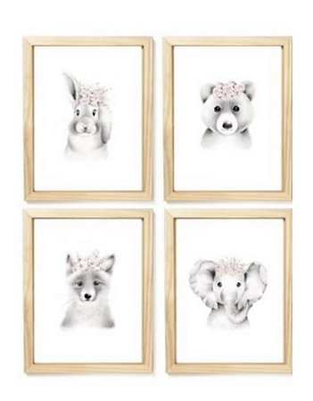 Kit quadro infantil safari rosa delicado quarto menina