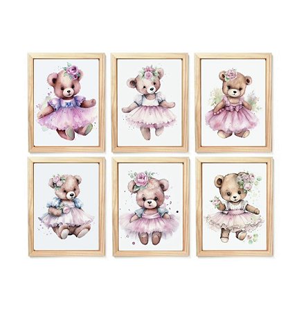 Kit quadro infantil ursa bailarina decoração quarto menina enxoval bebê criança