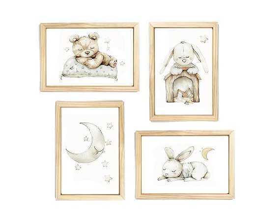 Kit quadro infantil safari lua soninho decorativo quarto criança enxoval bebê
