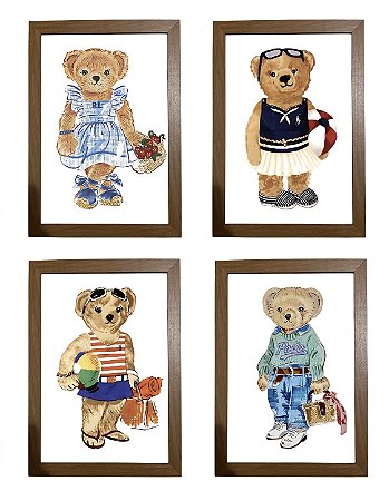Kit quadro  decorativo ursa esporte RL polo rauph lauren quarto criança bebê menina
