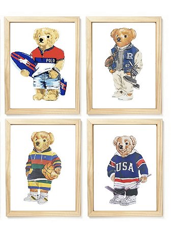 Kit quadro  decorativo esporte urso RL polo rauph lauren quarto criança bebê enxoval