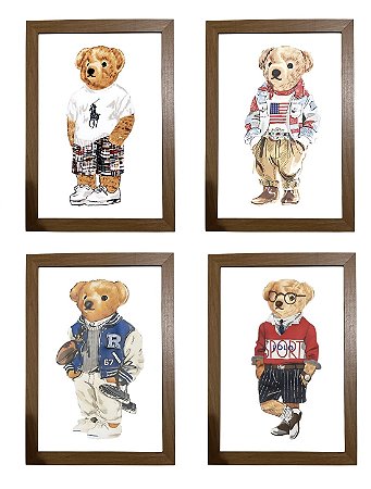 Kit quadro  decorativo esporte urso RL polo rauph lauren quarto criança bebê enxoval