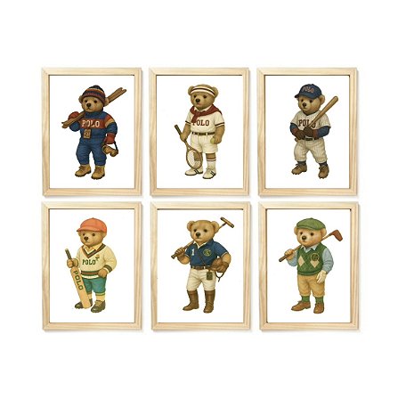 Kit quadro  decorativo urso esporte RL polo rauph lauren quarto criança bebê enxoval