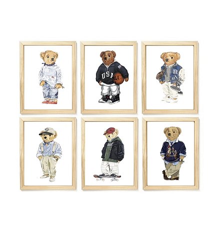 Kit quadro  decorativo urso esporte RL polo rauph lauren quarto criança bebê enxoval
