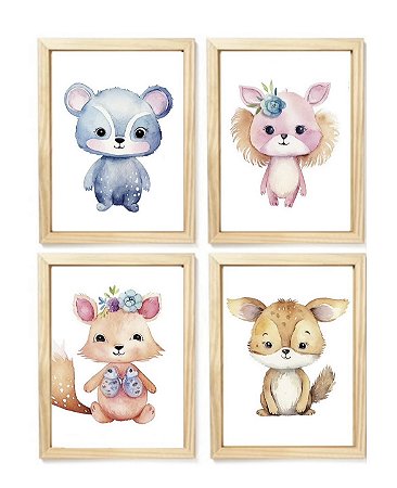 Kit quadro safari decorativo infantil quarto criança bebê enxoval menina