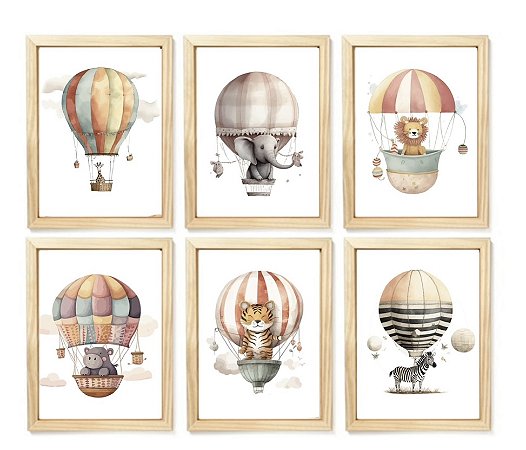 Kit quadro safari balão decorativo quarto criança enxoval bebê