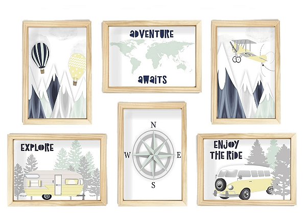 Kit quadro mundo viagem decorativo quarto criança enxoval bebê