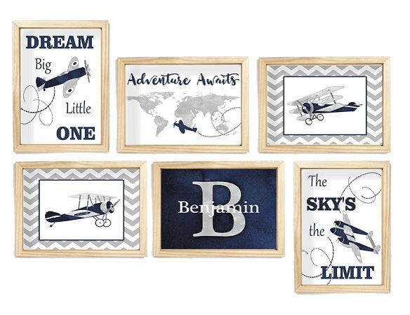 Kit quadro mundo aviação viagem decorativo quarto criança enxoval bebê
