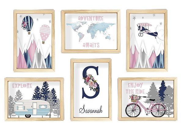 Kit quadro mundo aviação viagem decorativo quarto criança enxoval bebê menina
