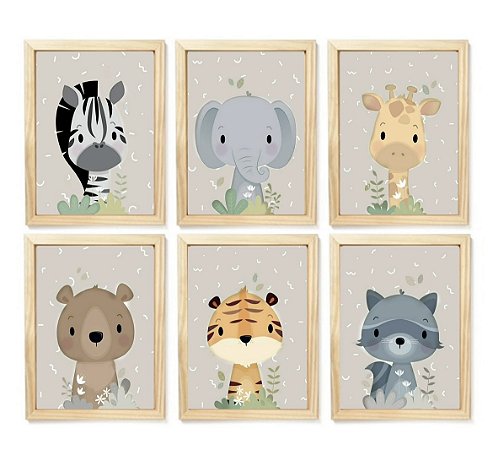 Kit quadro safari decorativo quarto criança enxoval bebê