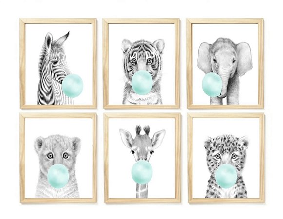 Kit quadro safari balão decorativo quarto criança enxoval bebê