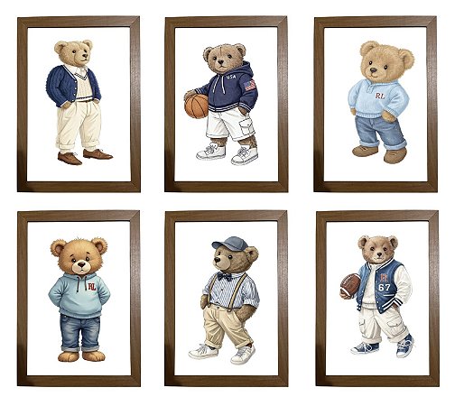 Kit quadro decorativo urso esporte RL polo rauph lauren quarto criança bebê enxoval