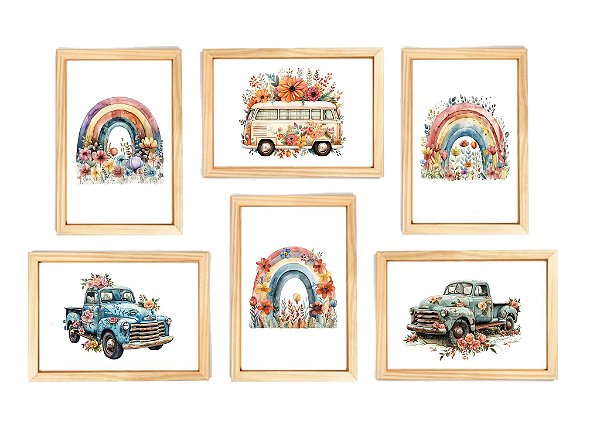 Kit quadro arco iris & flores decoração quarto menina criança bebê enxoval