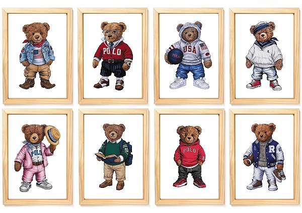 Kit quadro urso polo rauph lauren quarto menino criança bebê enxoval