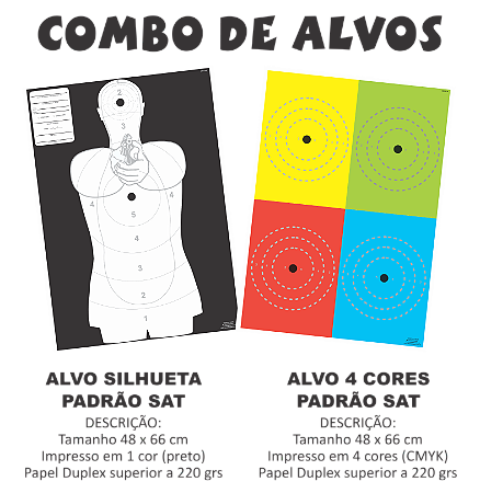 Combo 100 Alvos (50 Silhueta + 50 Alvos 4 Cores Percepção)